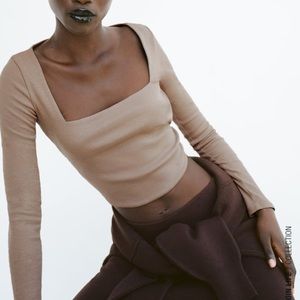 Zara Square Neck Top with Long-sleeves